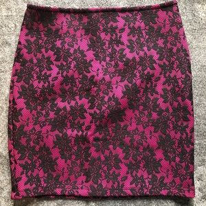 cute pink black floral lace mini skirt small